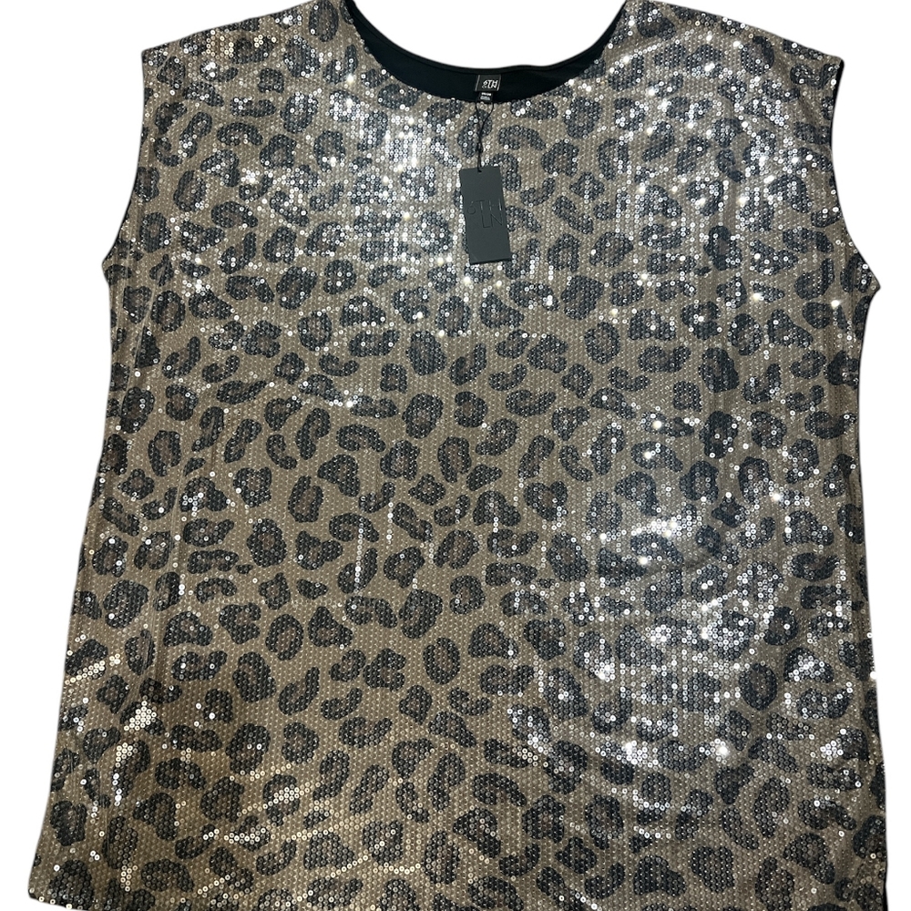 6TH & LN Leopard Print Sequined Mini Dress - Picture 2 of 8